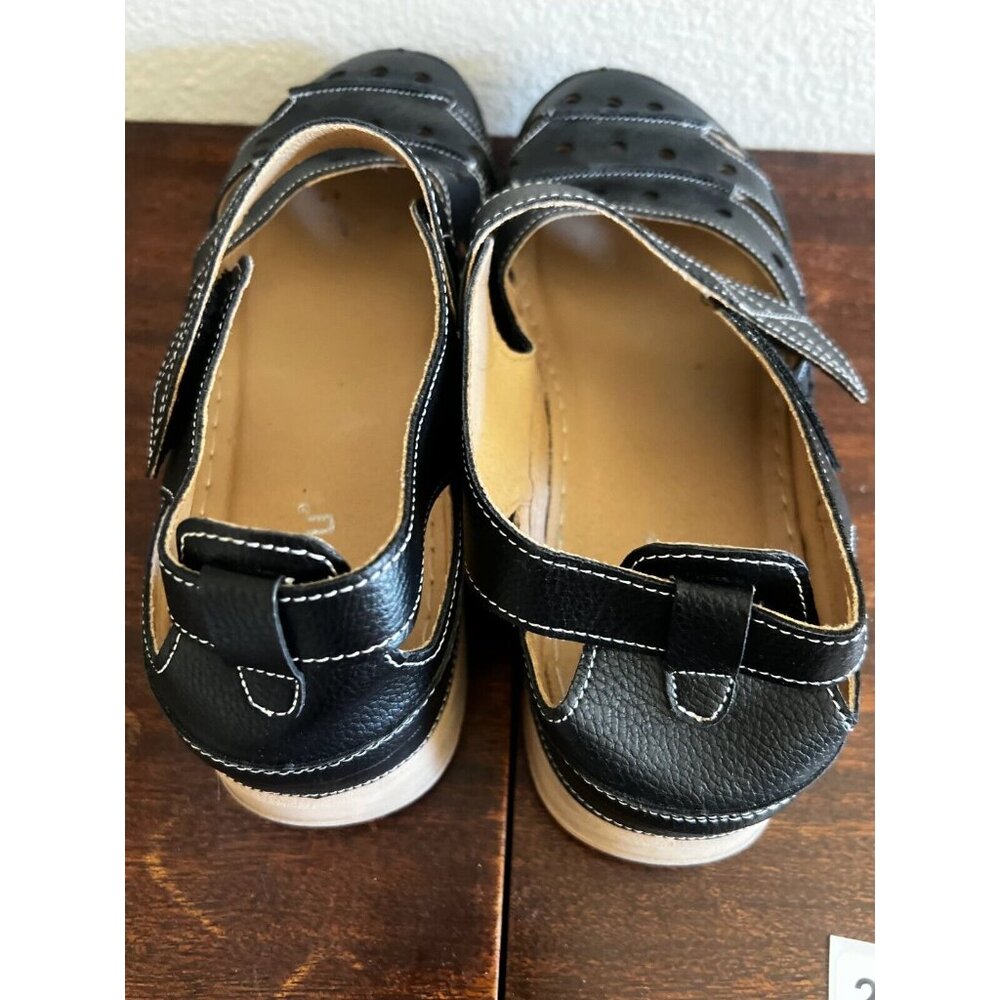 Siketu Women's Sandal Sz 8.5 Black Leather Closed Toe Comfort Hook and Loop - Picture 6 of 10